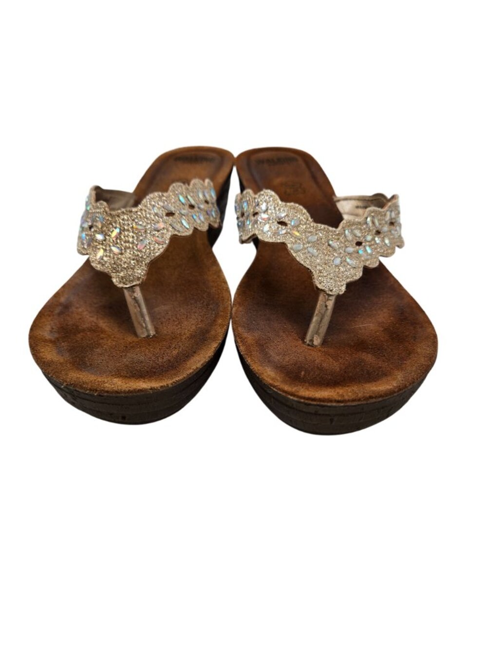 Walking Comfort Wedge Scalloped and Beaded Thong Strap Sandals Size 40/US 9 - Picture 7 of 10